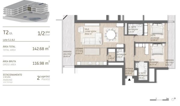 Belíssimo apartamento T2 com grandes áreas em Vilamoura. 
