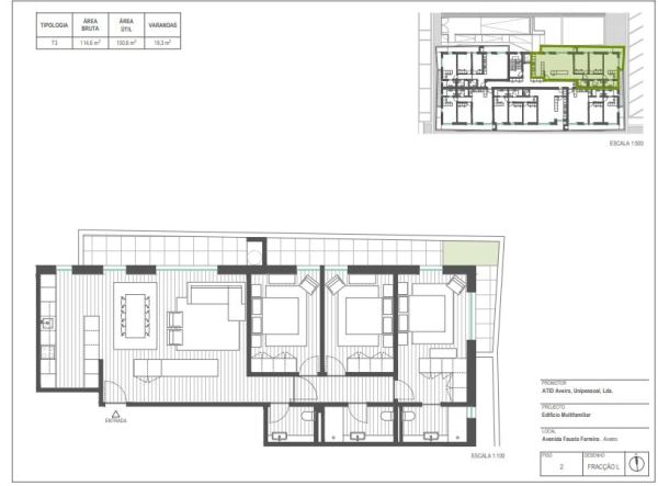 Apartamento novo T3 com varanda, em Agras - Esgueira