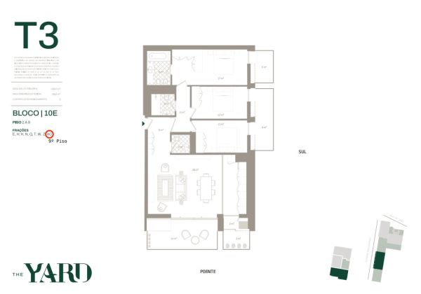 Apartamento T3 «The Yard»  9ªandar 2 lugares de garagem e arrumos 