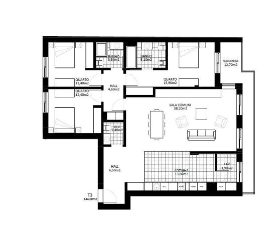 Apartamento T3 Novo c/ Lugar de Garagem Duplo em Santa Marinha (Coimbrões)
