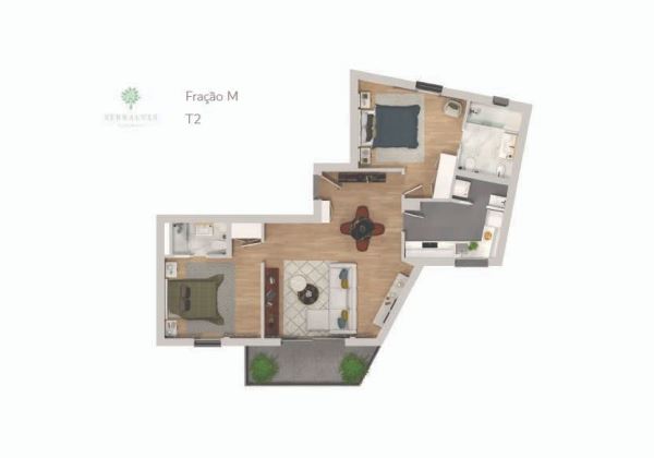 T2 no piso 3 no empreendimento Serralves Apartments