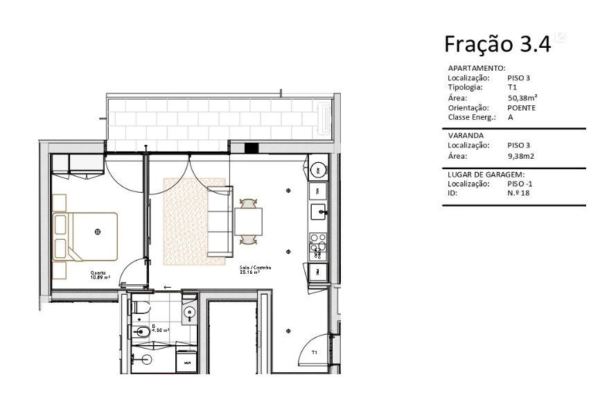 Apartamento T1 para Arrendamento em Paranhos